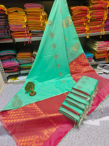 Sea Blue with Pink Kanjivaram Silk Sarees