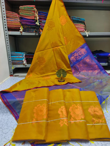 GOLD and Blue Kanjivaram Silk Sarees
