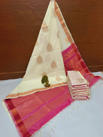 pink and white Kanjivaram Multi Soft Silk Sarees