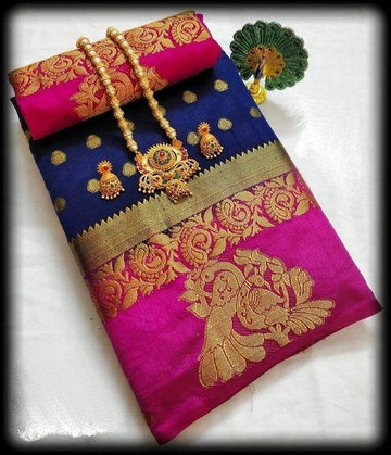 pink and navy Colored kanjivaram silk Saree