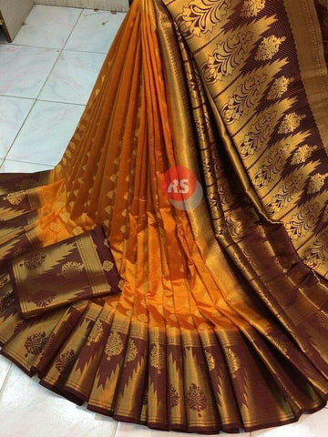 gold and brown Colored kanjivaram silk Saree