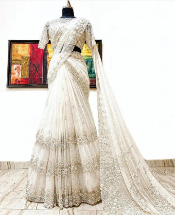 New Designer Style Saree Heavy Embroidered Work With Designer Blouse