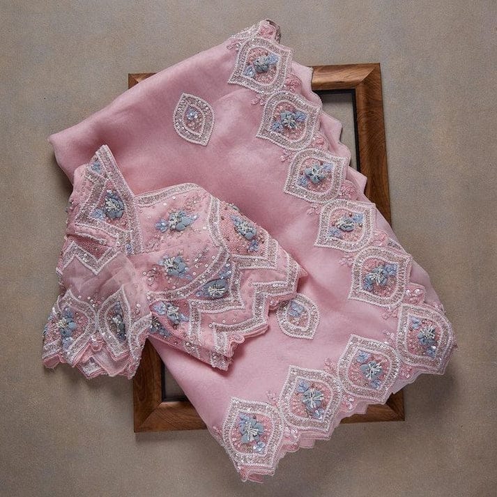 Pink Colour Rangoli Silk Sequence Embroidery Work Saree With Blouse