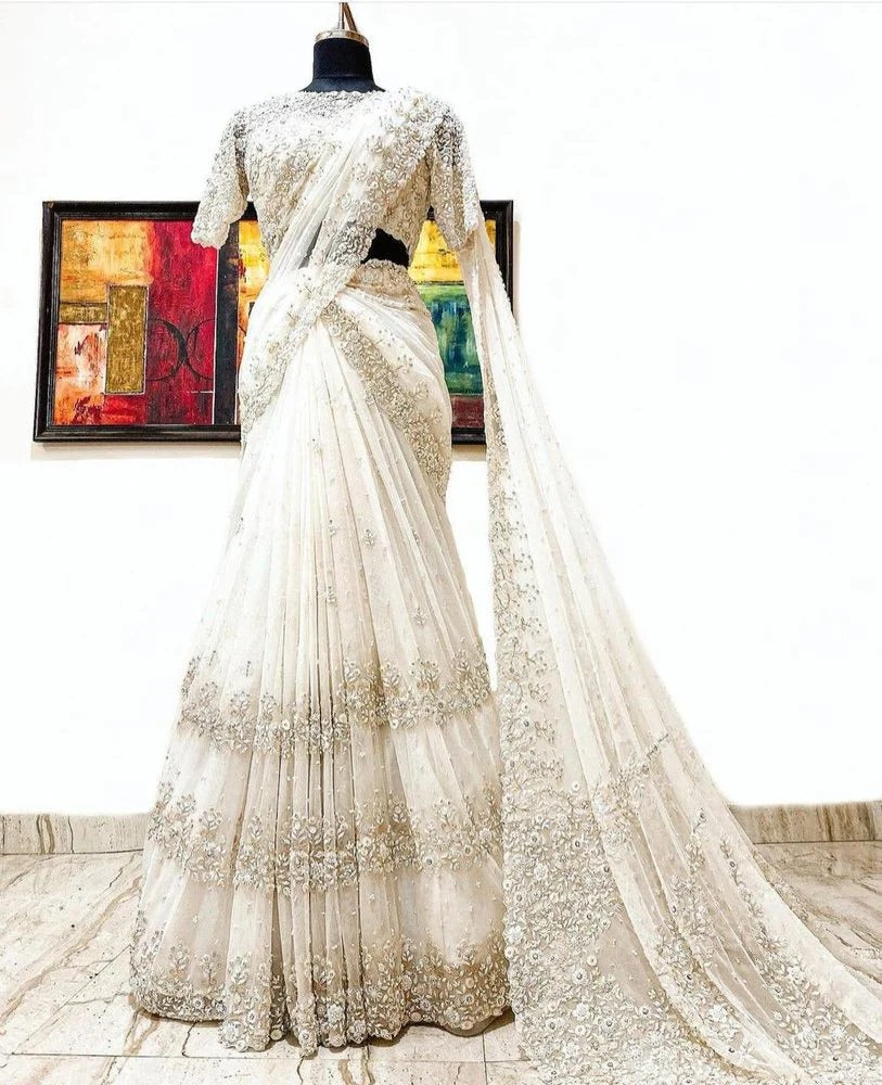 New Designer Style Saree Heavy Embroidered Work With Designer Blouse
